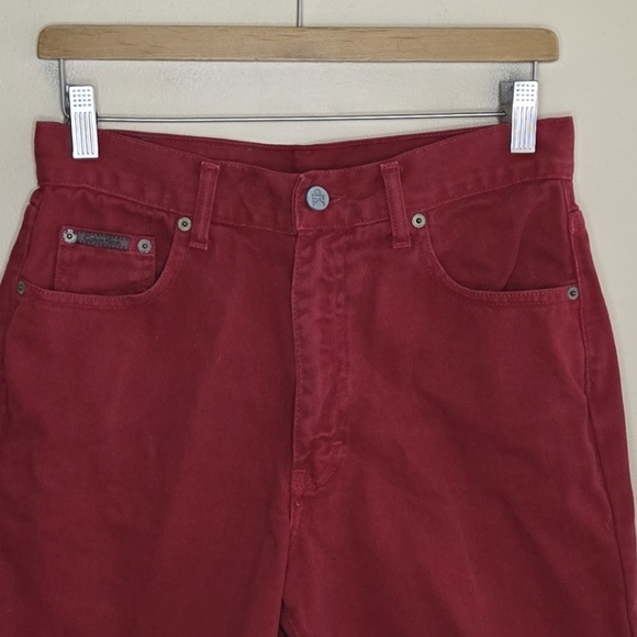 Vintage Calvin Klein | Red High Rise 6.5" Inseam Denim Shorts Vtg Size 8 - Picture 2 of 7